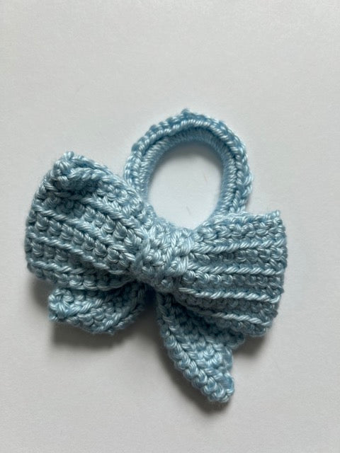 Blue Bow Crochet Scrunchie